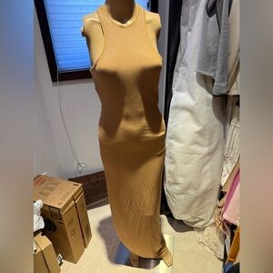 SKIMS Soft Lounge Sleeveless Ribbed Racerback Maxi Dress in Camel